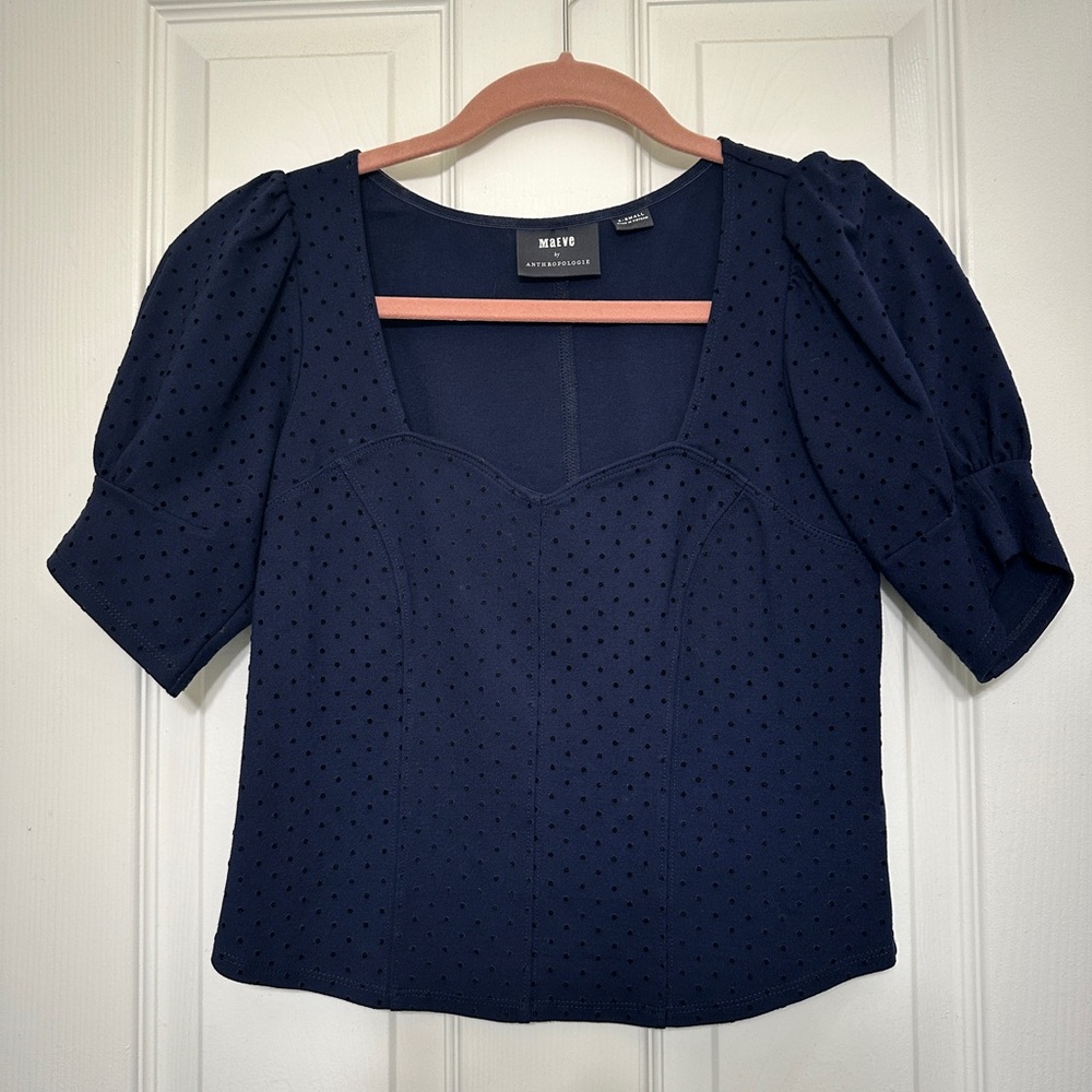 Anthropologie Maeve Women's Sevigny Blue Polka Dot Puff Sleeve Blouse‎ Size XS - Picture 8 of 12